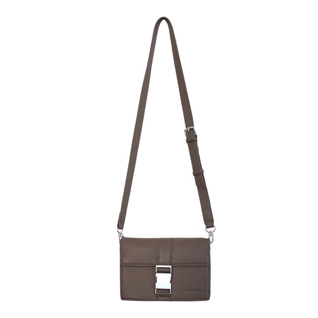 Plain Buckled Crossbody Leather Bag Faux Flap