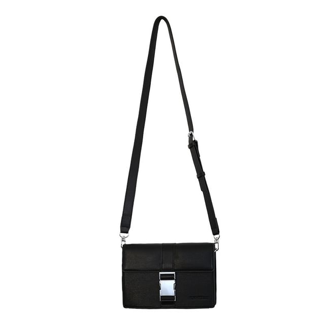 Plain Buckled Crossbody Leather Bag Faux Flap
