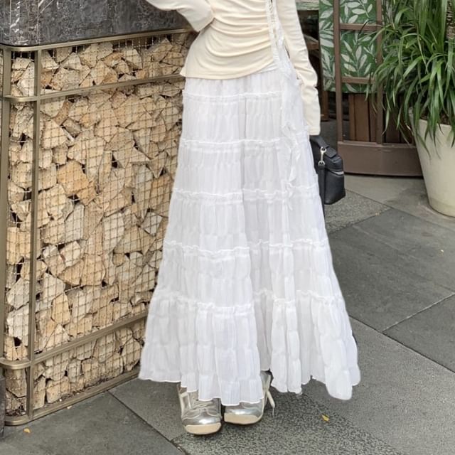 Skirt Maxi Lace A-Line / Trim High Long-Sleeve Rise One-Shoulder Ruched Tee Plain Asymmetrical