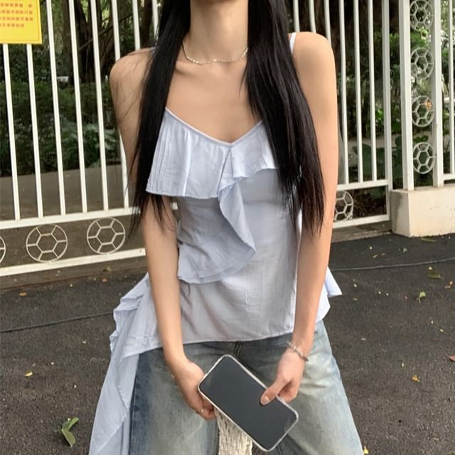 Plain Top Ruffle Asymmetrical Cami