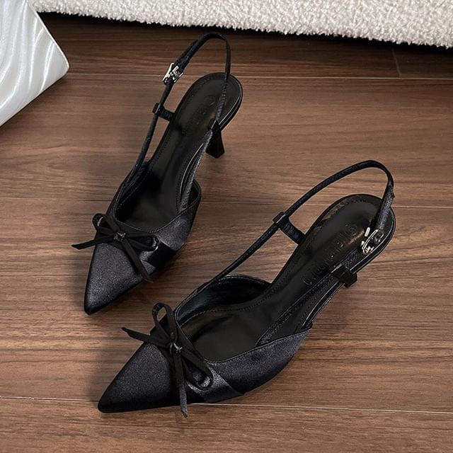 High Sandals Plain Slingback Heel Bow Pointy