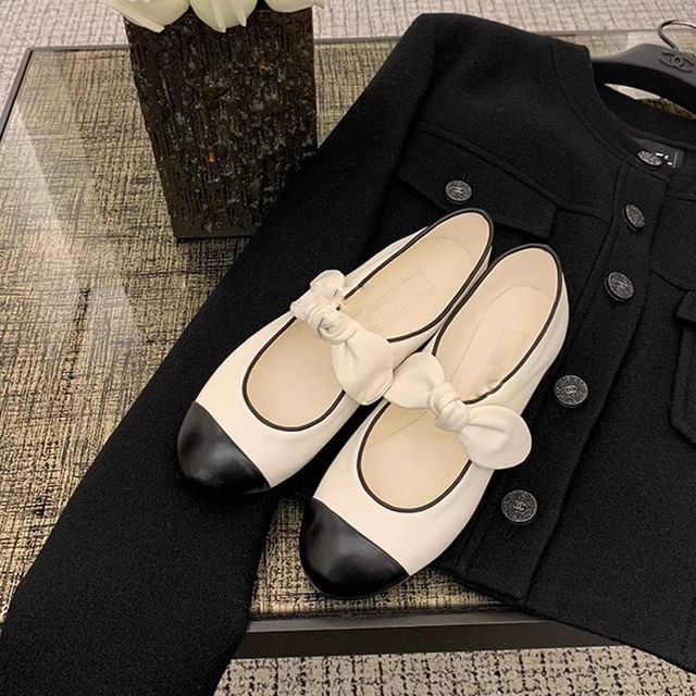 Two Tone Bow Flats Faux Leather Ballet