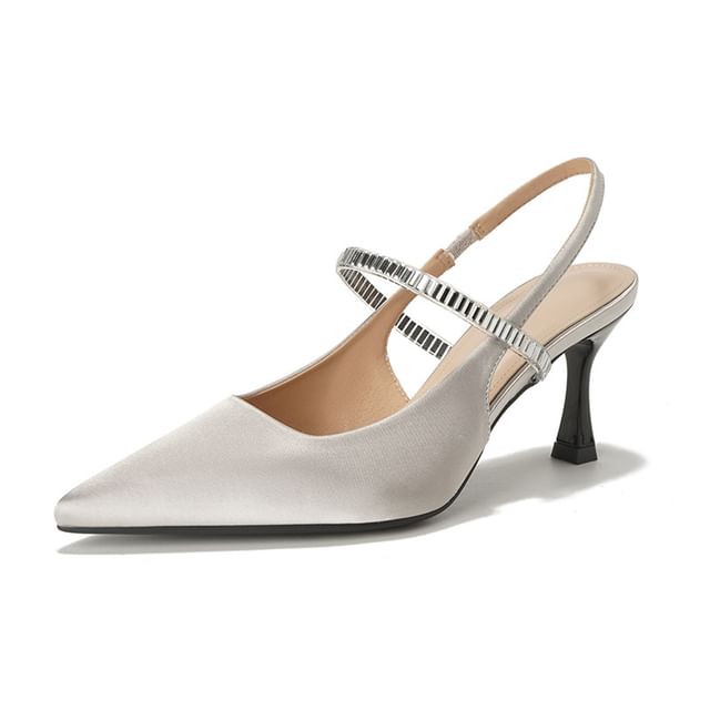 High Heel Pointy Sandals Slingback Rhinestone