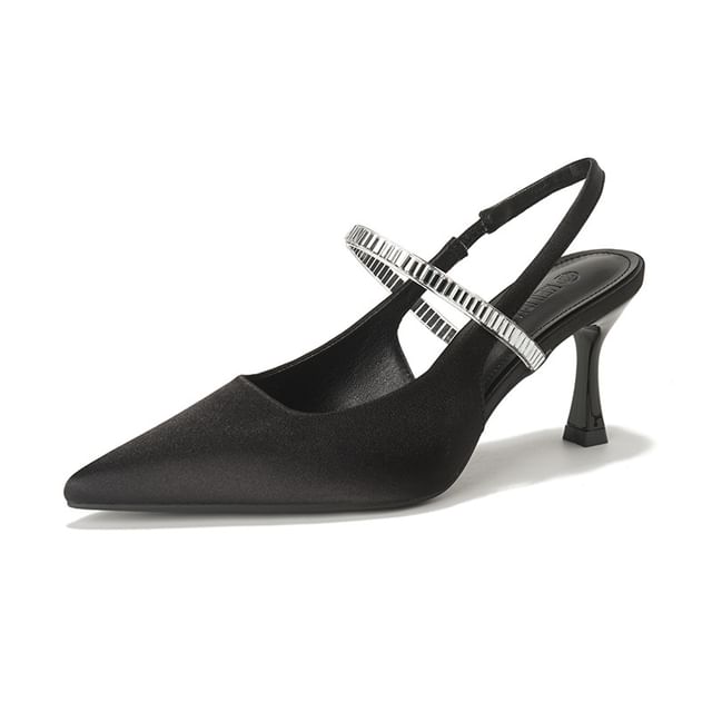 High Heel Pointy Sandals Slingback Rhinestone