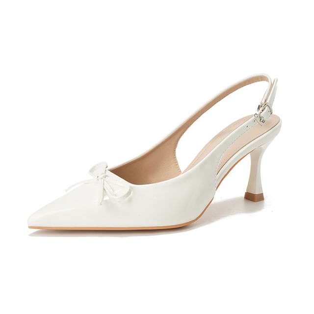 Plain High Slingback Bow Heel Sandals Pointy