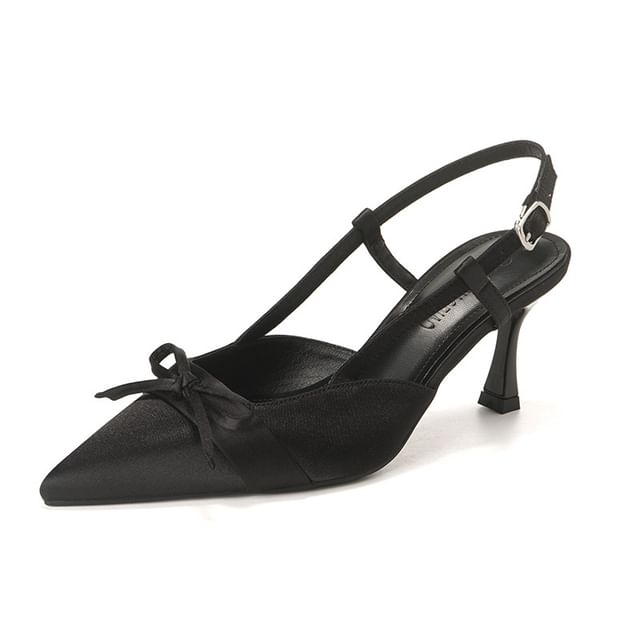 High Sandals Plain Slingback Heel Bow Pointy