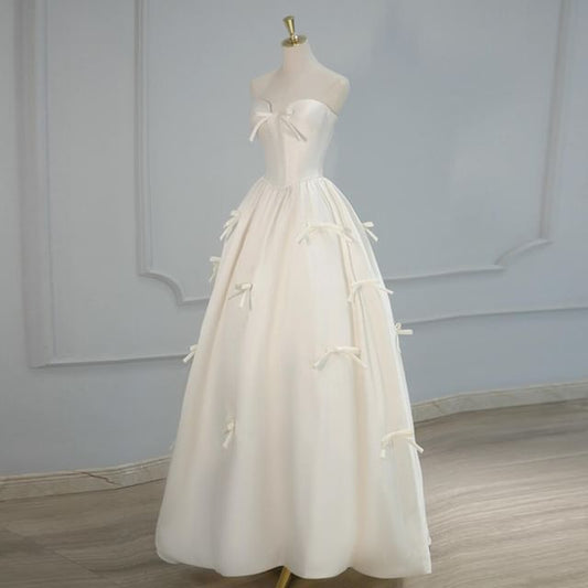 A-Line Gown Evening Plain Ribbon Strapless Accent