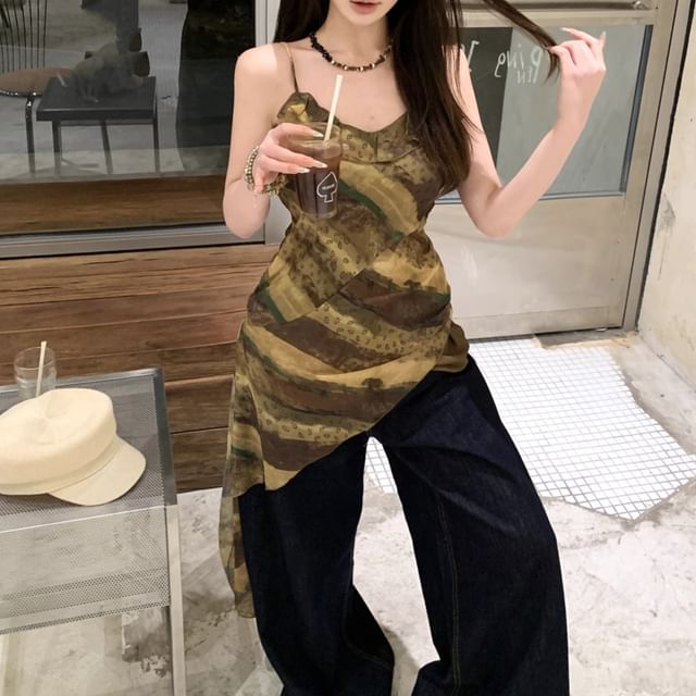 Patterned Top Print Camisole Asymmetrical