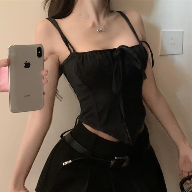 Top And Cami Eye Hook Front Tie Plain