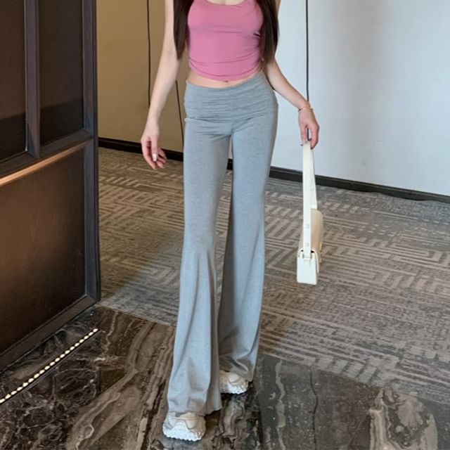 Mid / Rise Rhinestone Plain Flared Padded Camisole Top Pants