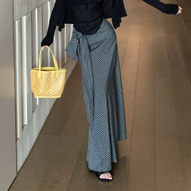 Pencil Neck Lace / Waist Plain Maxi Panel Pinstriped Top Tie-Up High Plaid Scoop Cardigan Tank Skirt