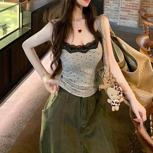 Lace Panel Top Dotted Camisole