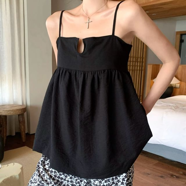 Waist Top Plain Wide Notch Camisole Neck Pants / Leg Floral Print High