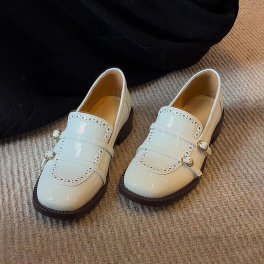 Faux Heel Loafers Low Leather