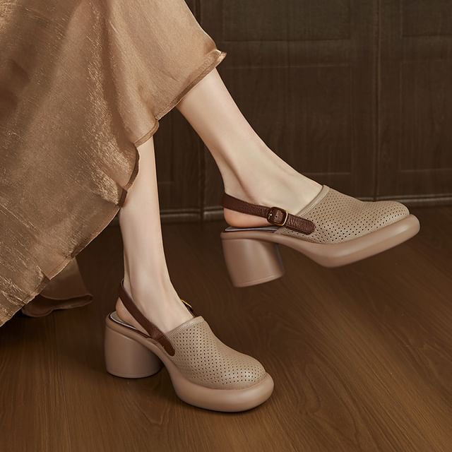 Perforated Clogs Block Heel