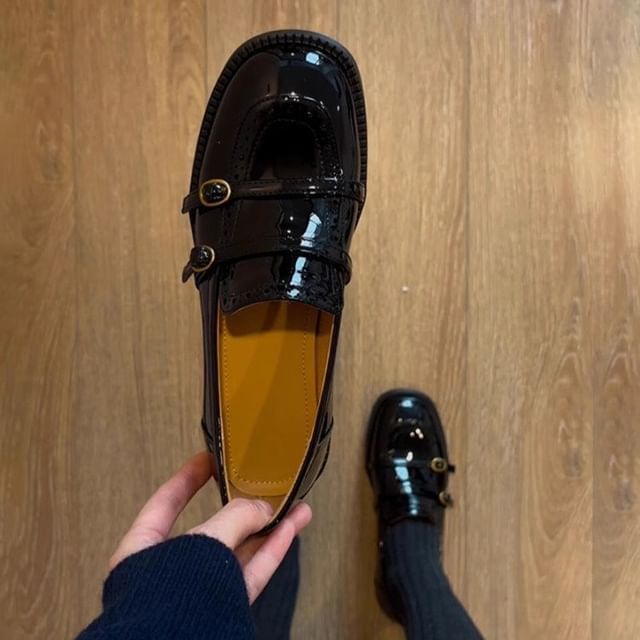 Faux Heel Loafers Low Leather