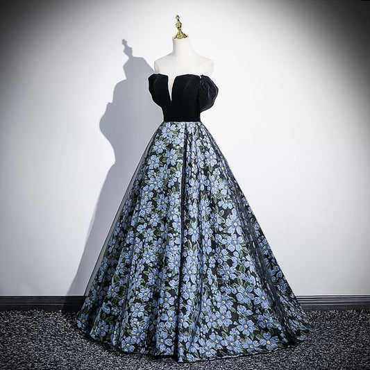 Set: Arm Jacquard Floral Evening A-Line Strapless + Sleeves Gown