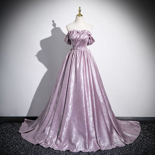 Ball Off-Shoulder Gown Ruched Cutout Metallic