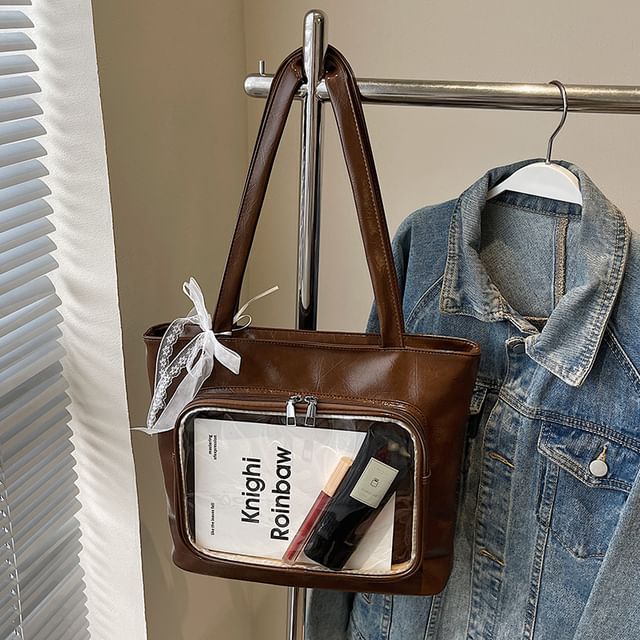 Panel Leather PVC Bag Faux Plain Tote