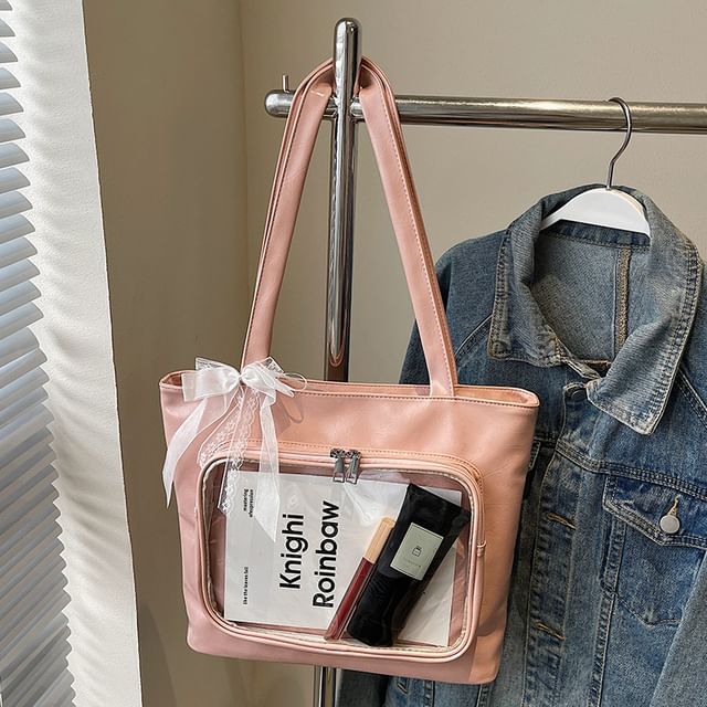 Panel Leather PVC Bag Faux Plain Tote