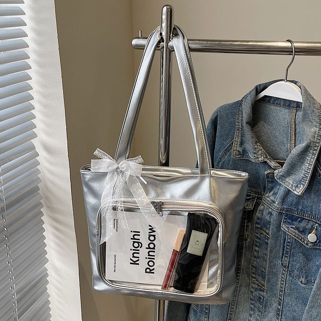 Panel Leather PVC Bag Faux Plain Tote