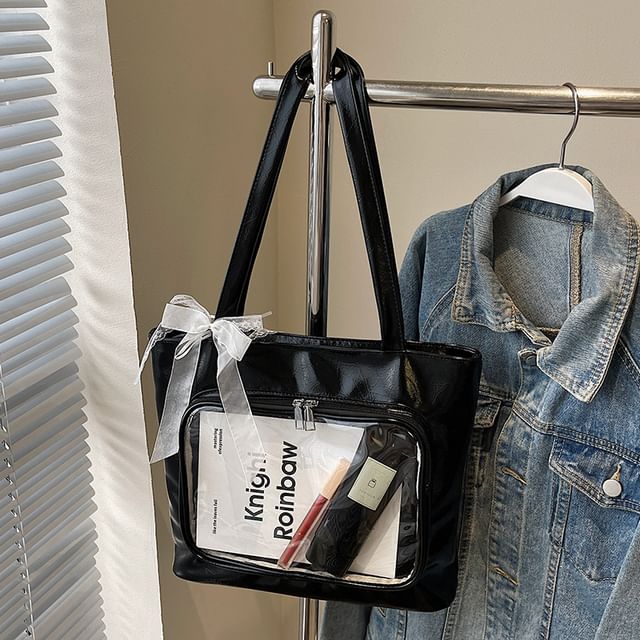 Panel Leather PVC Bag Faux Plain Tote