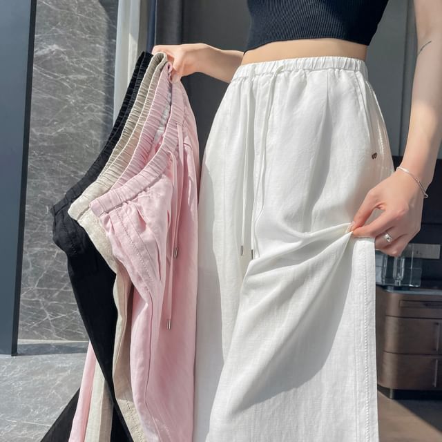 (Various Pants Leg Designs) Wide Drawstring Plain Waist