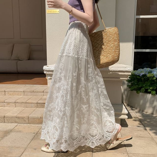 High Lace Skirt Waist A-Line Maxi