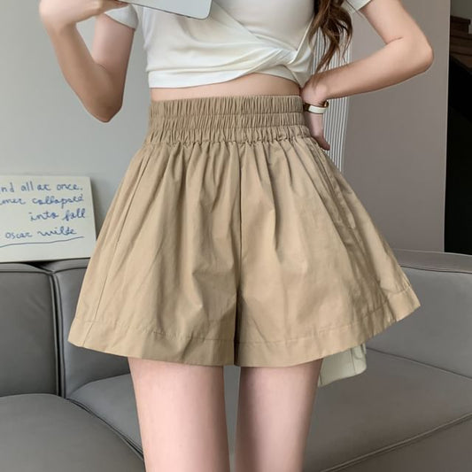 Leg Wide Waist Shorts Plain High