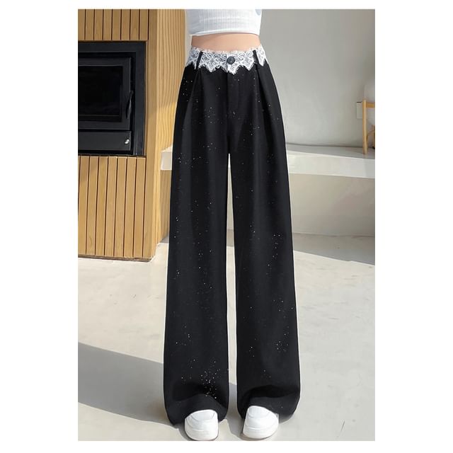 Slacks (Various Glitter High Panel Rise Leg Designs) Wide Lace