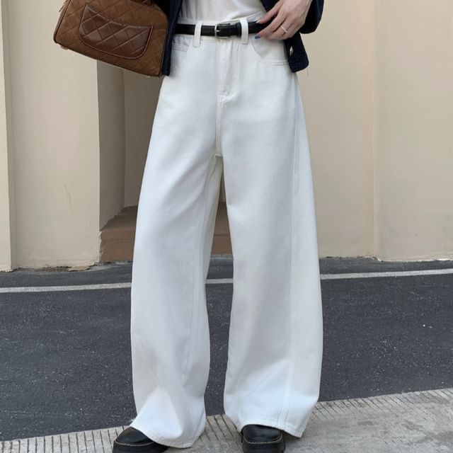 Washed Jeans Low Leg Waist Wide