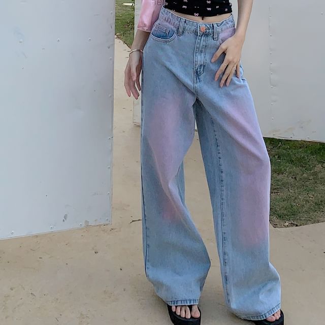 Low Jeans Washed Rise Leg Wide