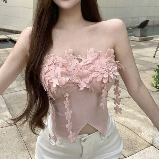 Front-Slit Tube Plain Flower Top Detail