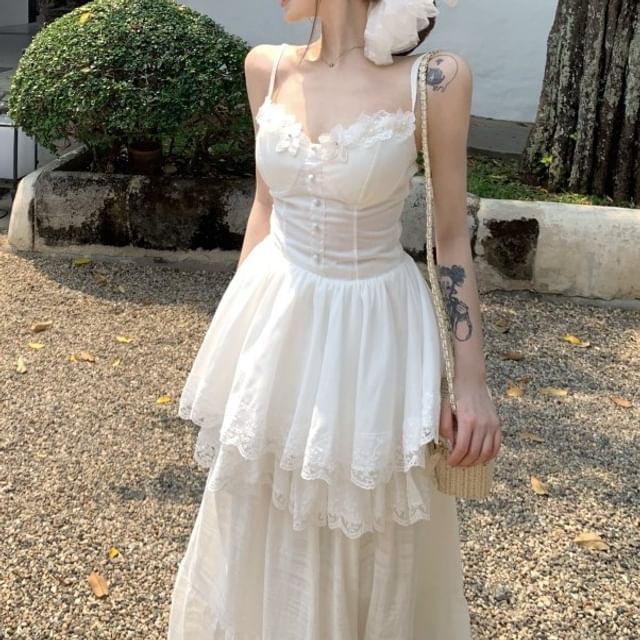 Camisole Peplum / Plain Skirt High Trim Maxi Top Lace Waist A-Line