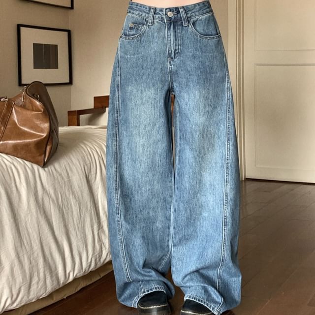 Washed Jeans Low Leg Waist Wide