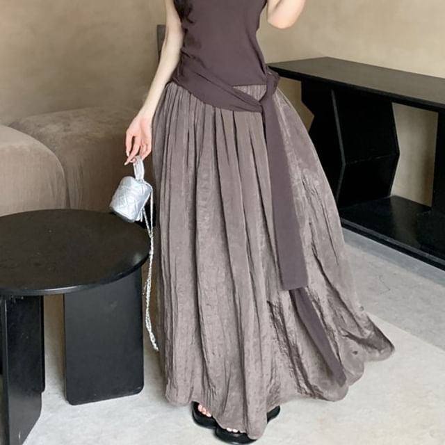 Neck A-Line Waist / Top Scoop Maxi Tie High Plain Skirt Halter