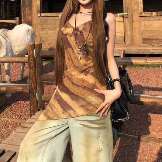 Top Asymmetrical Ruffled Printed Camisole