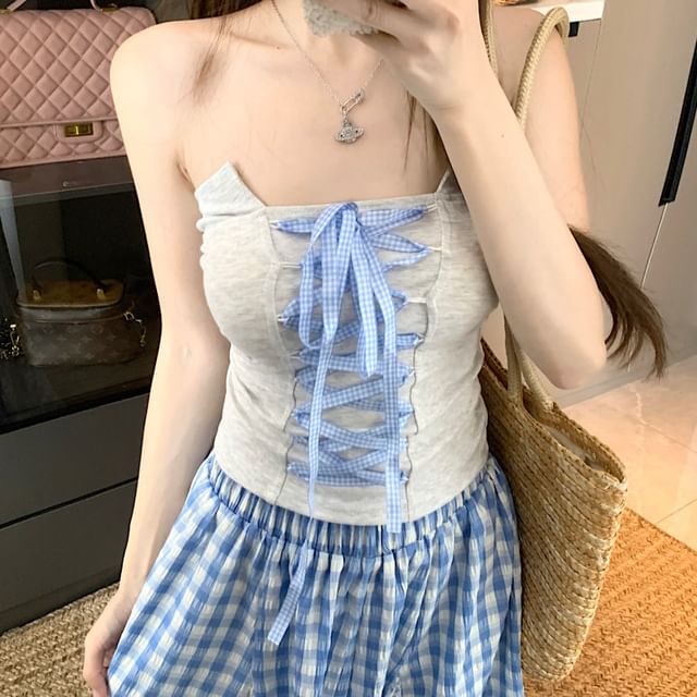 Top Tube Lace-Up Gingham