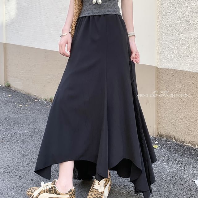 Rise Asymmetrical High Skirt Panel Mermaid Midi Lace