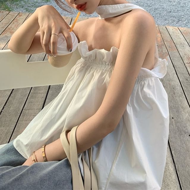 Keyhole Top Balloon Plain Back Camisole Open Ruffled