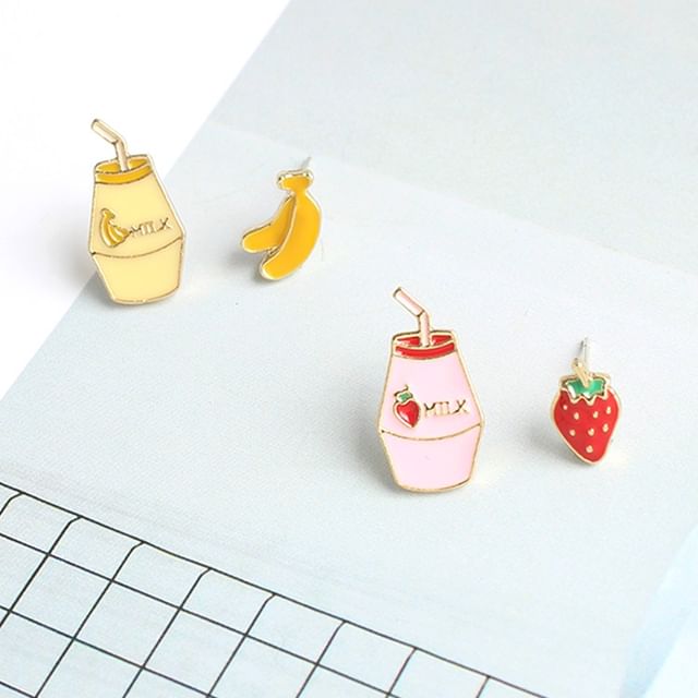 Stud Clip-On / Asymmetrical Fruit Milk Earring
