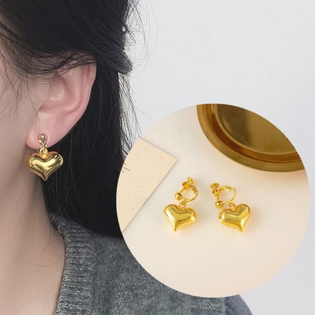 Drop Heart Clip-On Earring /