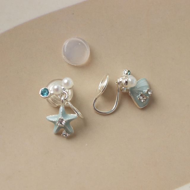Asymmetrical Star Drop / Clip-On Rhinestone Earring