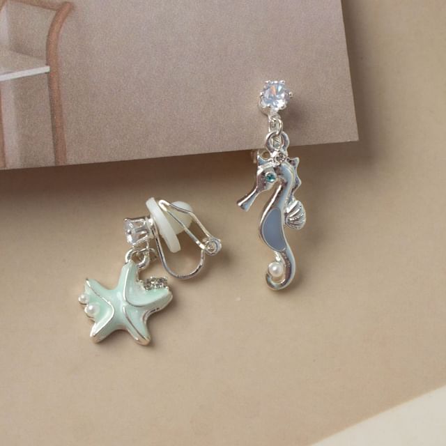 Asymmetrical Star Drop / Clip-On Rhinestone Earring