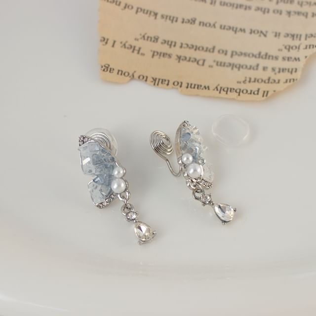 Clip-On Pearl Earring Rhinestone Faux / Drop Butterfly
