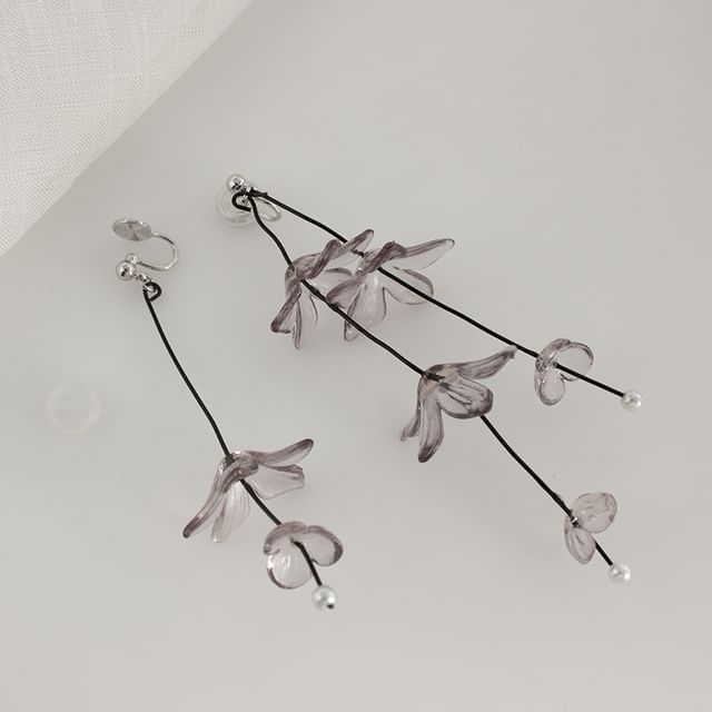 Earring / Flower Drop Clip-On Asymmetrical