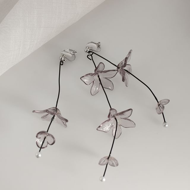 Earring / Flower Drop Clip-On Asymmetrical