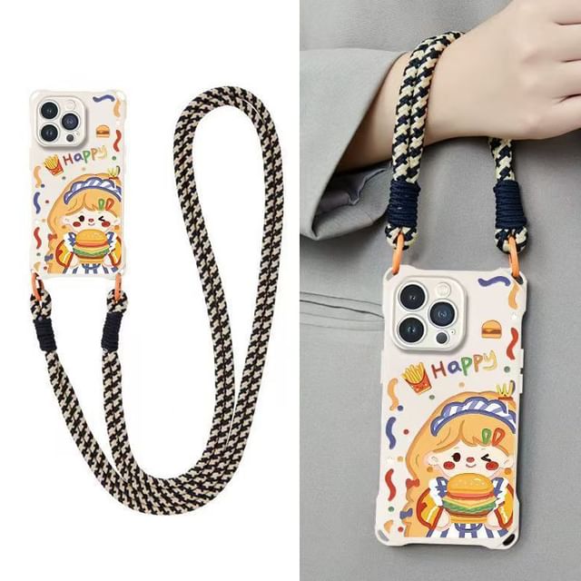 / Set Case Burger Phone Strap Lanyard Girl