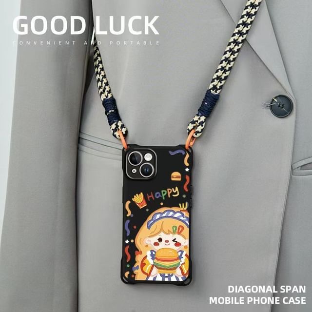 / Set Case Burger Phone Strap Lanyard Girl