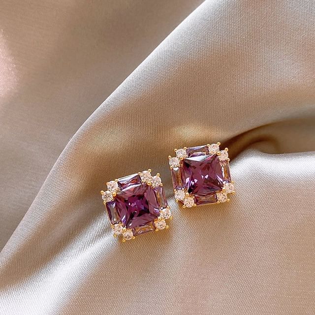 Earring Square Gemstone Stud
